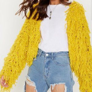 PRETTY LITTLE THING SHAGGY SHAG YELLOW CARDIGAN